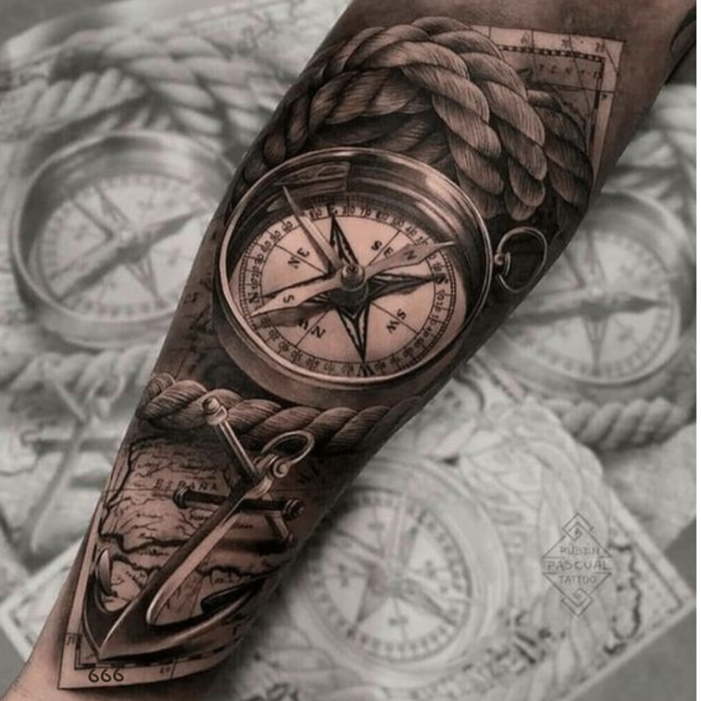 666 Tattoo meaning compass sailor